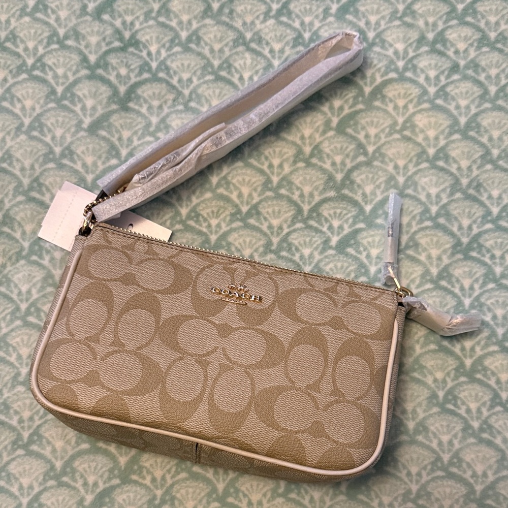 Coach Khaki and Chalk Signature Canvas Wristlet